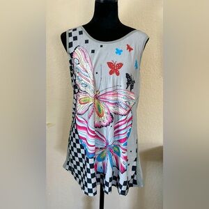 Portman Fashion Butterfly Rhinestone Tank Top Colorful Graphic Art Size Medium